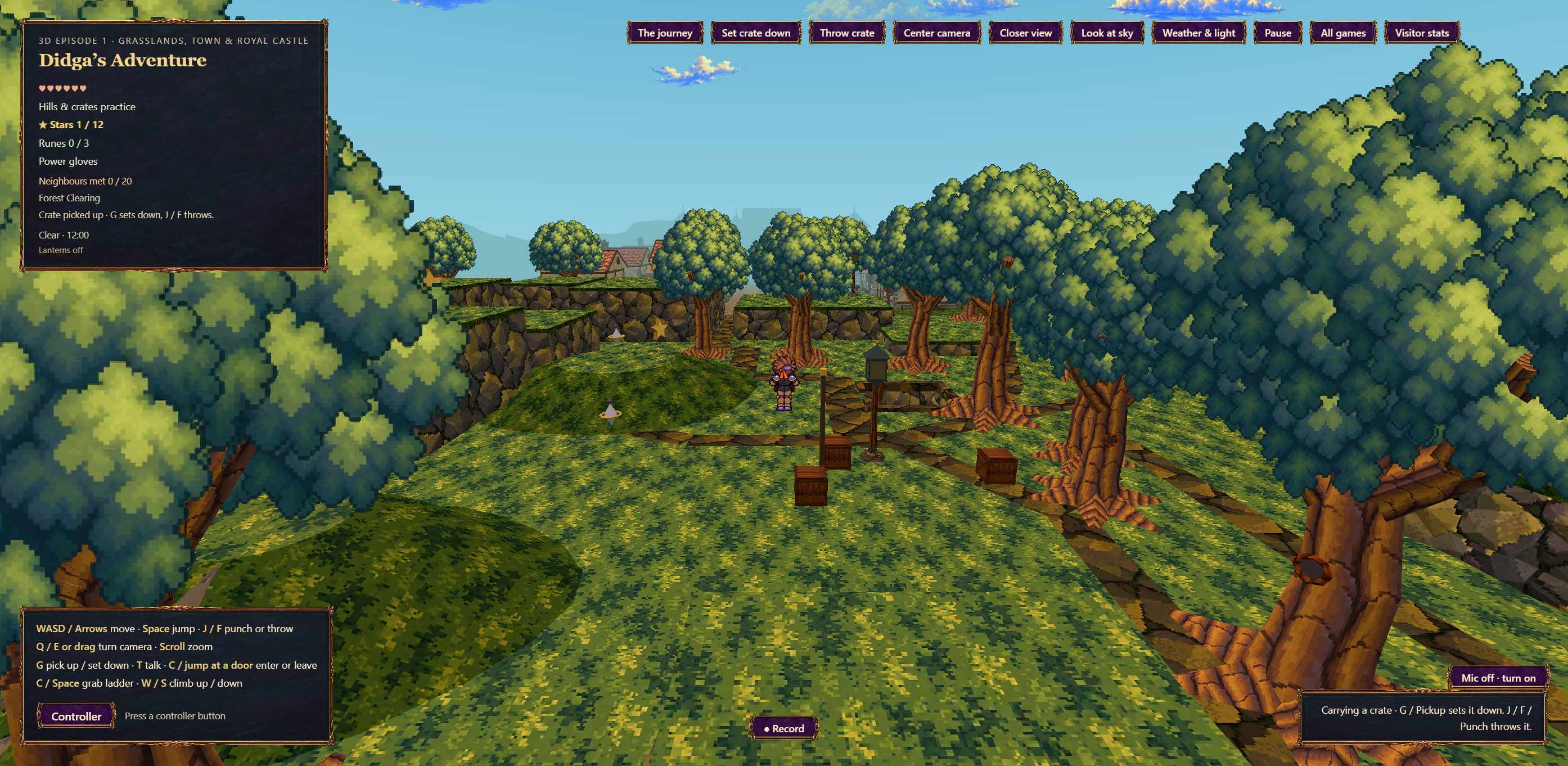 Actual gameplay showing a wide back view of Didga while holding a crate