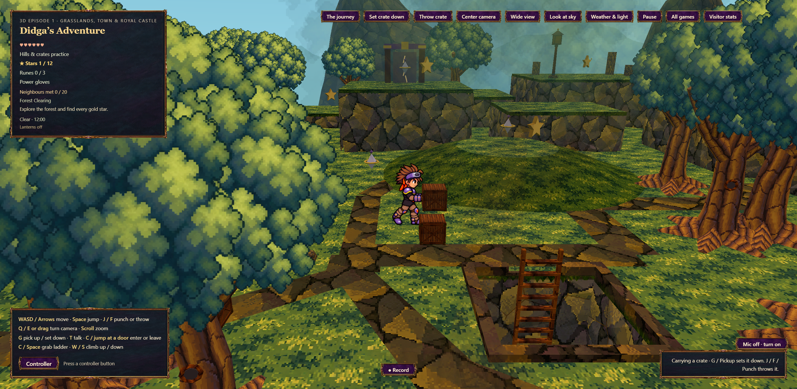 Actual gameplay showing Didga’s open-leg carrying step with a wooden crate
