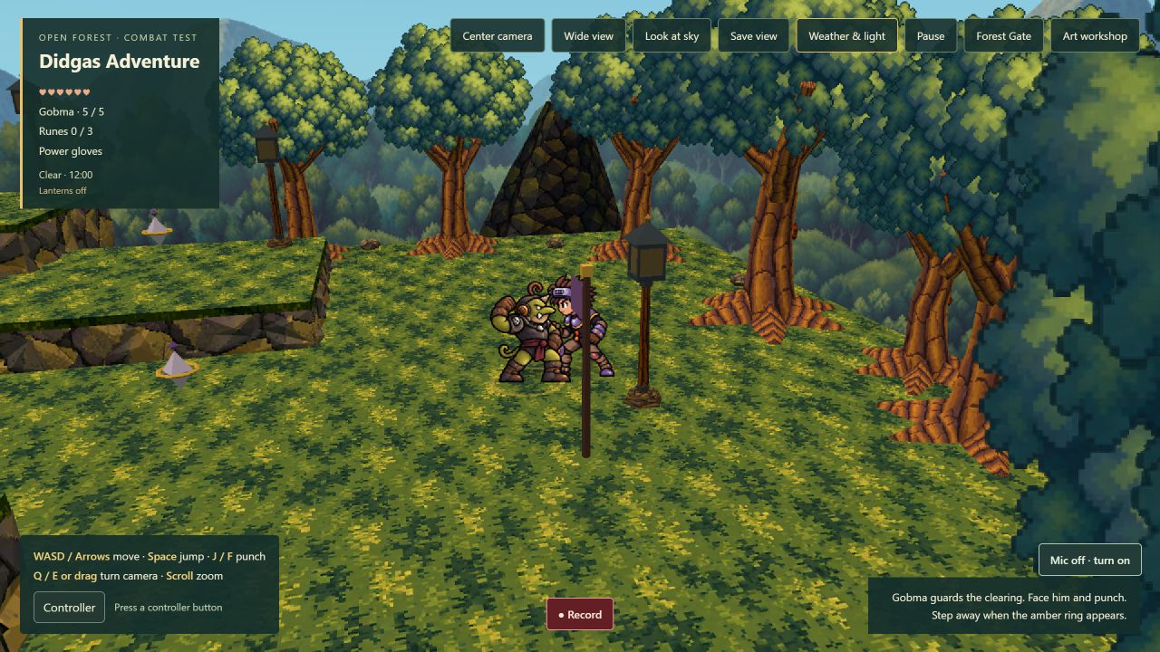 Didga and Gobma face each other among illustrated trees in the 3D forest